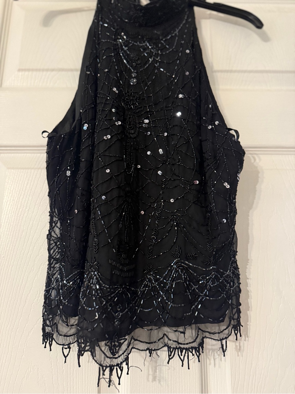 NWT Laurence Kazar Black Beaded Halter Top
